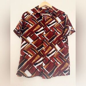 Express Men's Abstract Pattern Shirt - Red, Brown, Black Size Small